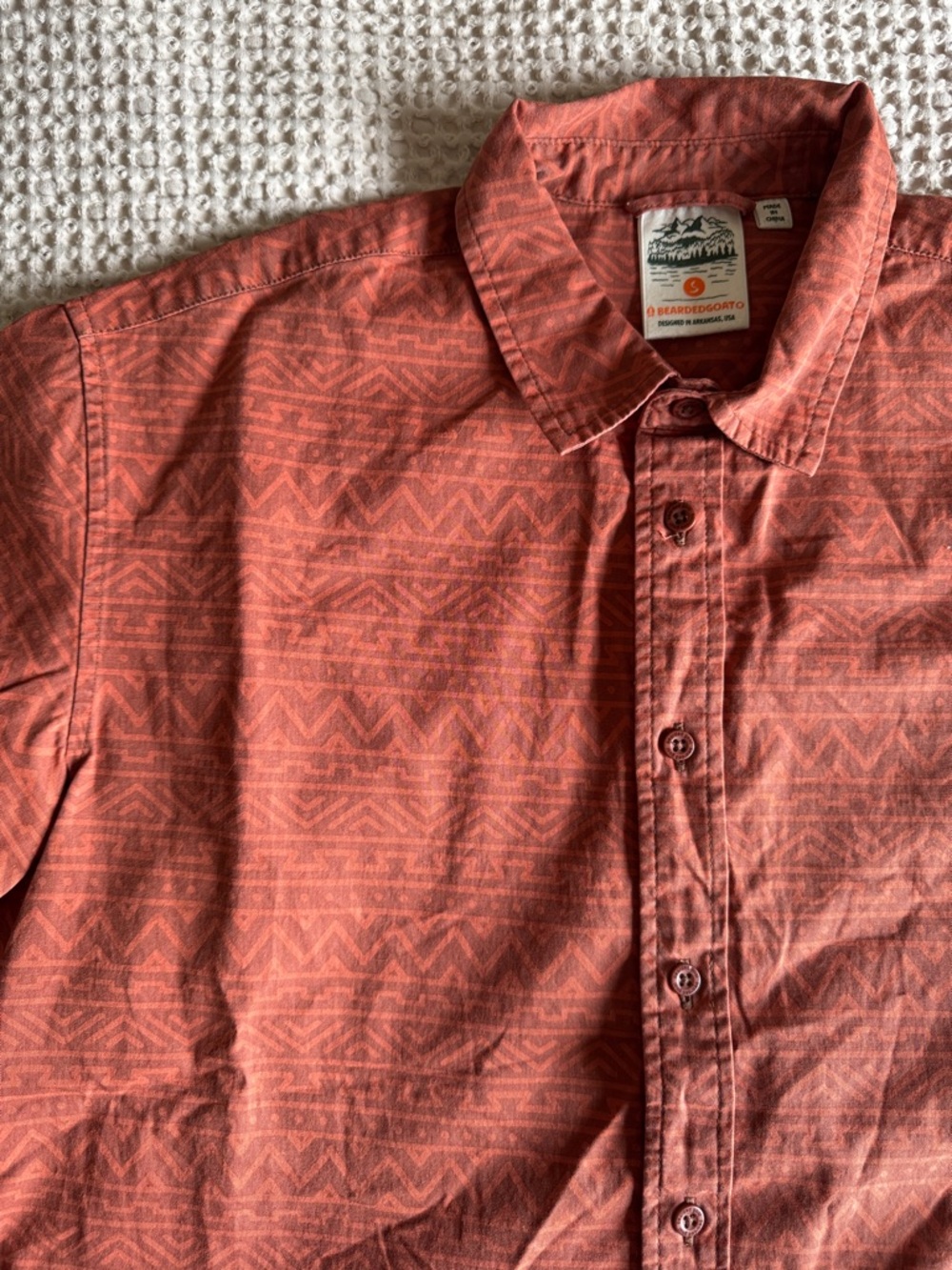 Casual Rust Geo-Print Button-Down Shirt